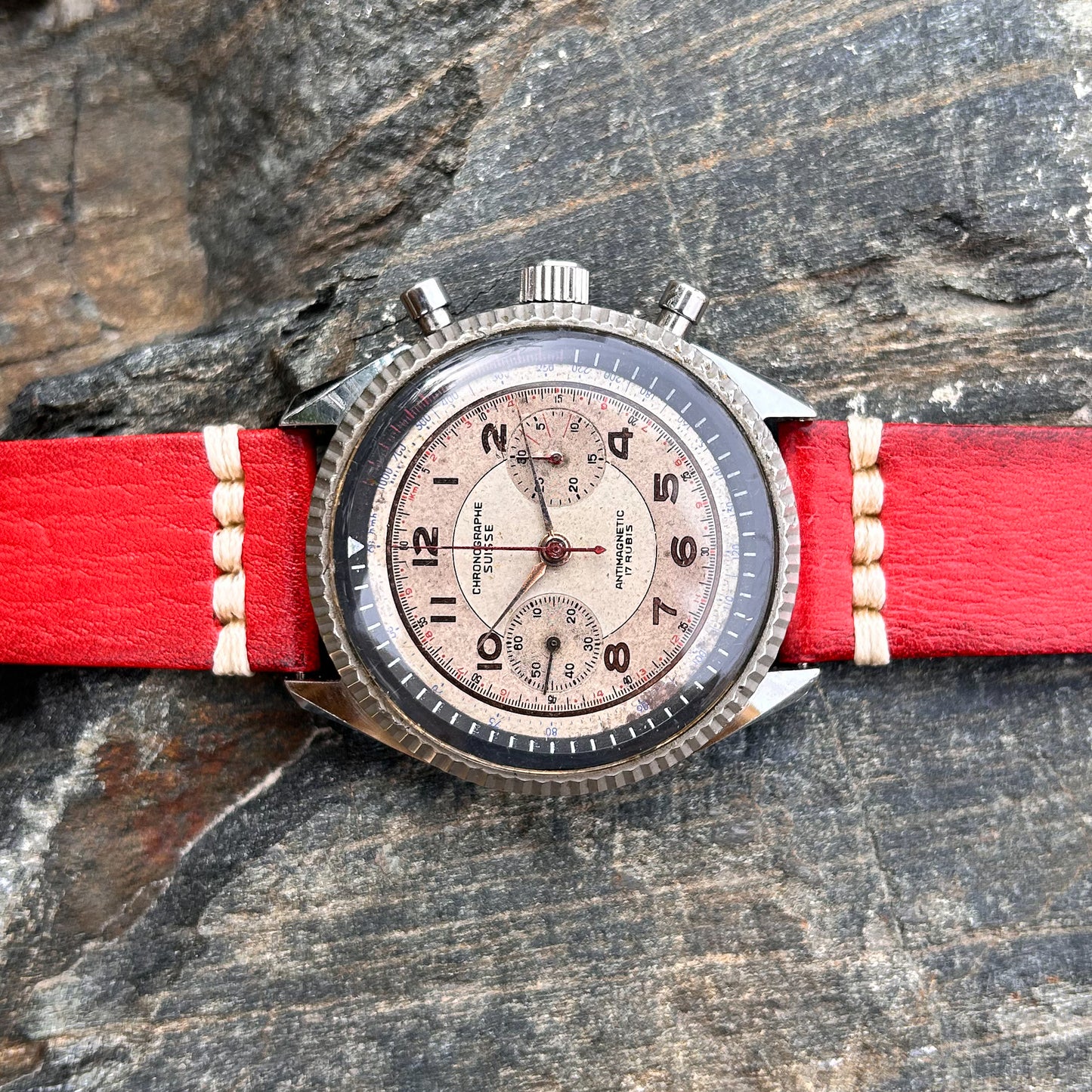 1960s, "CHRONOGRAPHE SUISSE". MECHANICAL VINTAGE CHRONOGRAPH