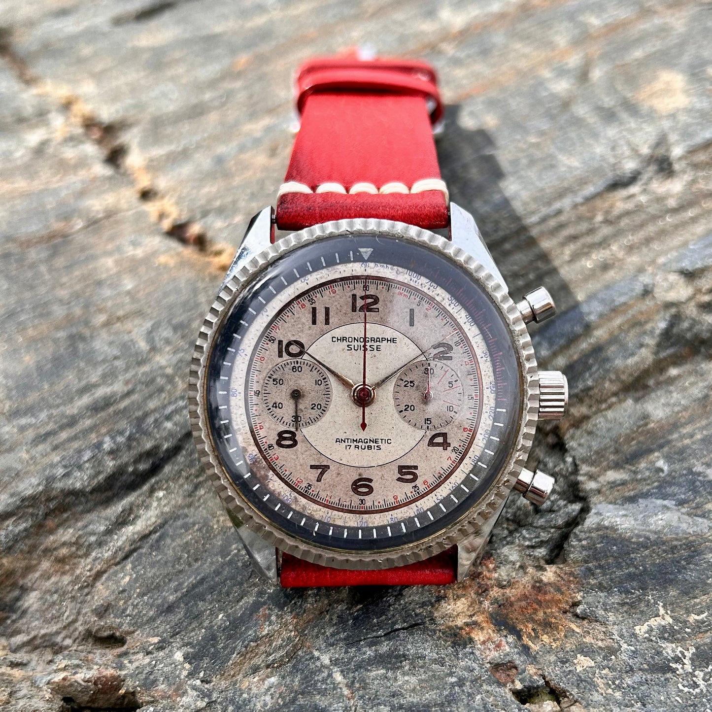 1960s, "CHRONOGRAPHE SUISSE". MECHANICAL VINTAGE CHRONOGRAPH