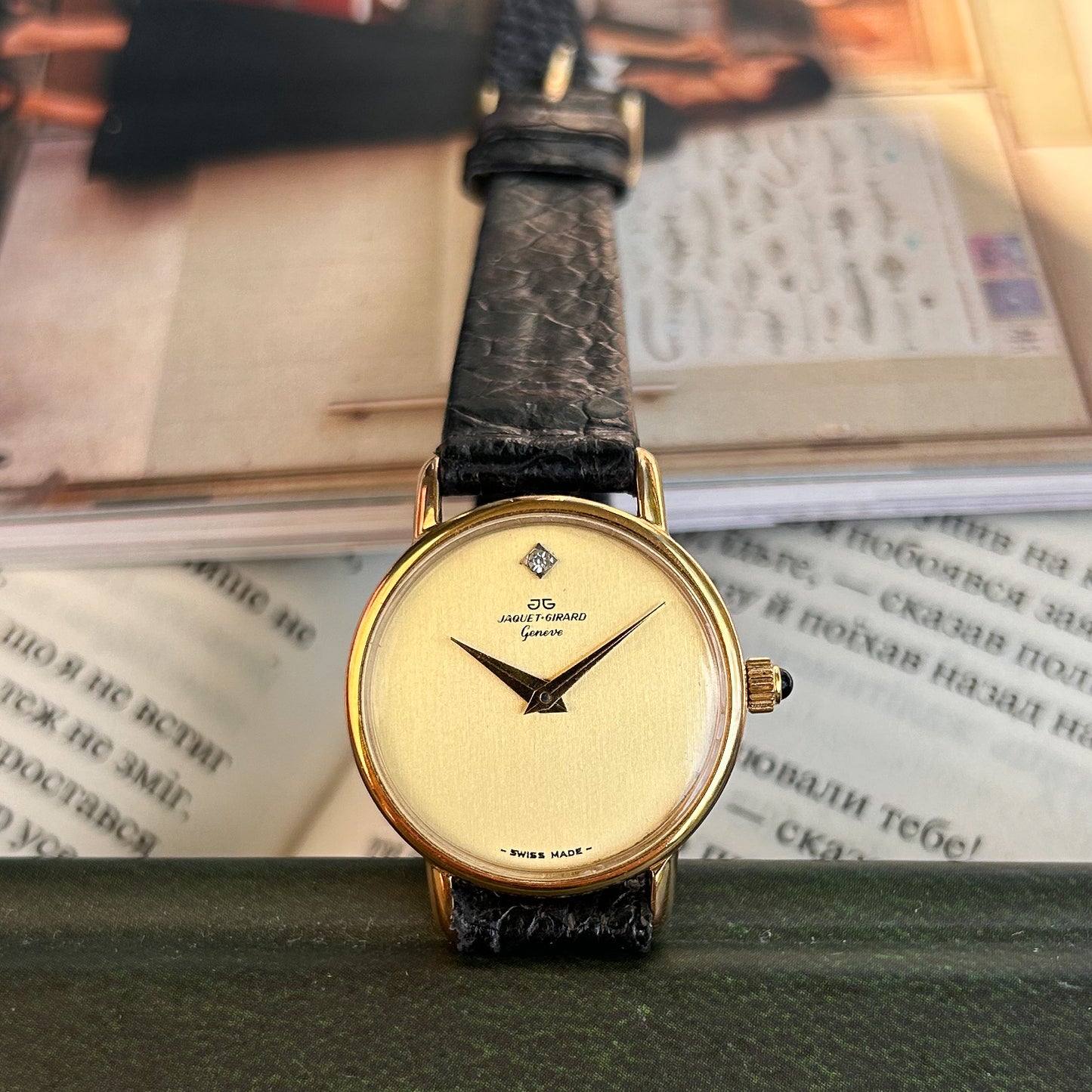 1960s, «JAQUET-GIRARD GENÈVE». Vintage Mechanical Watch 🔝 Crocodile Leather Strap 🐊